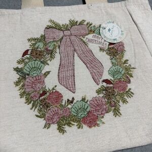 Casey Key Christmas Tote Bag Coastal Beach Shell Wreath Pink Bow Holiday NWT